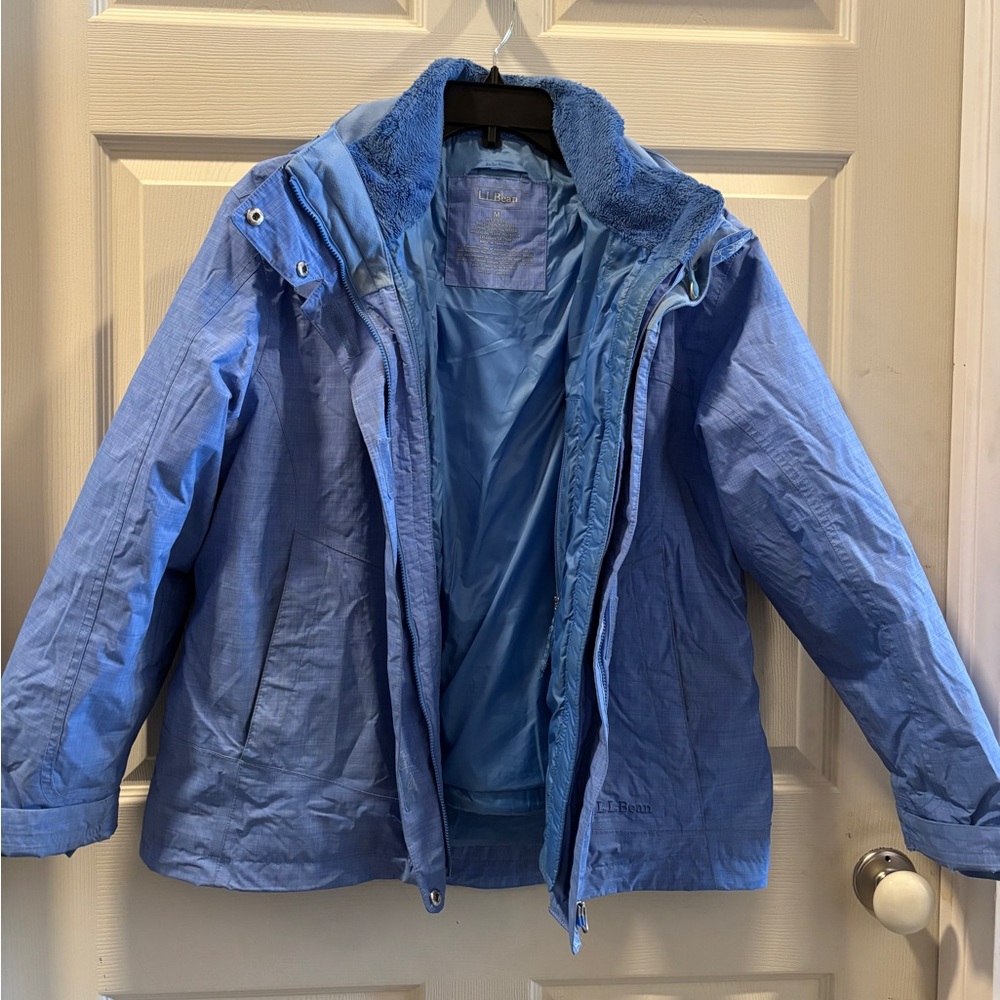 LL Bean 3 in 1 Jacket Quilted Liner Hooded Ski Rain Jacket sz Medium